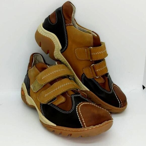 BMS London Boy's Pre-owned Two Tone Brown Leather Velcr@ Strap Sneakers - sz. 4 - Picture 1 of 5